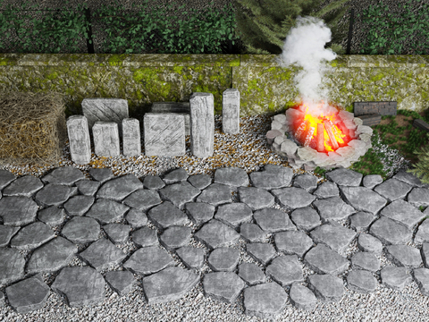  草垛 碎石路 石头路面 汀步 火堆3d模型 