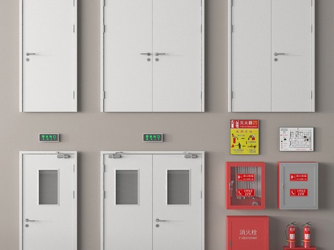  消防器材 消防门 安全门 消防栓 灭火器3d模型 