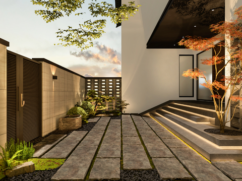  新中式 别墅花园 庭院景观3d模型 