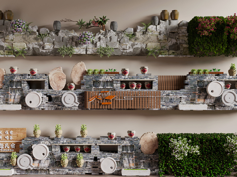  新中式乡村小品 景墙 喷泉 流水3d模型 