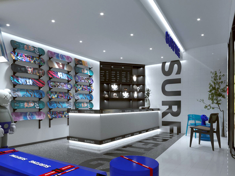  现代滑板专卖店3d模型 