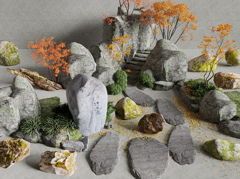  石块 假山石头 景观石3d模型 