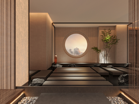  新中式室内景观 禅意景观3d模型 