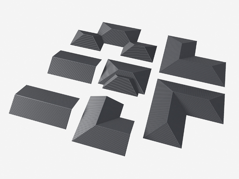  现代混凝土瓦片 屋顶 建筑坡屋顶 瓦顶3d模型 