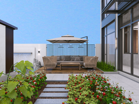  别墅庭院 花园3d模型 