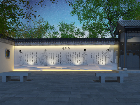  中式景墙 思廉景墙3d模型 