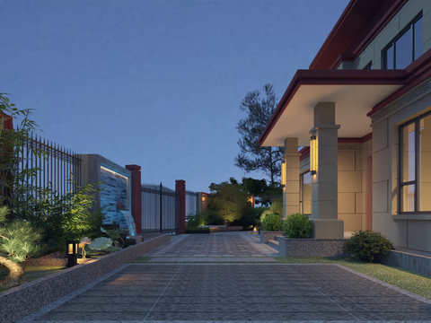  新中式庭院景观3d模型 