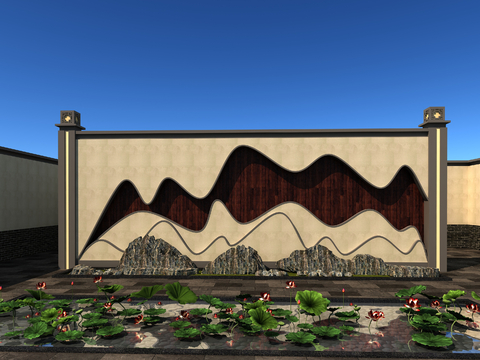  新中式景墙 庭院景墙3d模型 