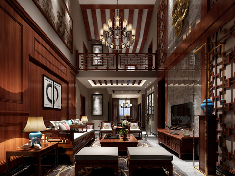  别墅客厅 别墅中空3d模型 