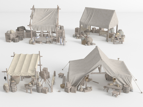  新中式摊位民俗小品3d模型 