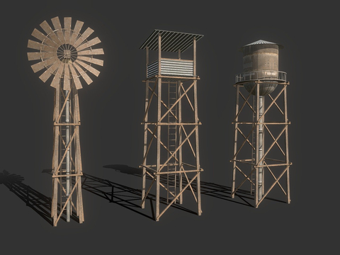  水塔 风车 警卫塔3d模型 