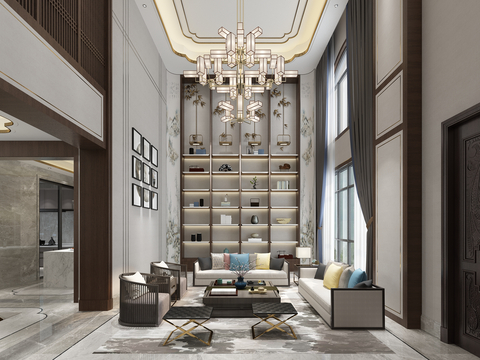  新中式别墅客餐厅3d模型 