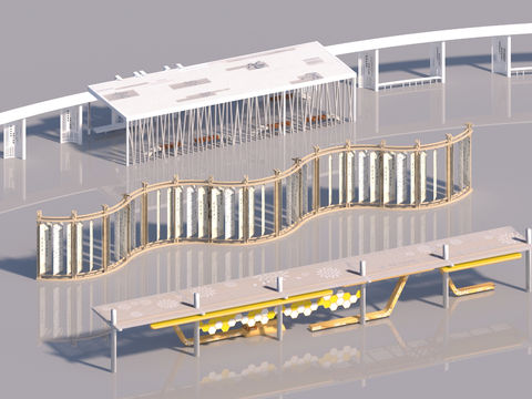  现代廊架 长廊 互动景墙3d模型 