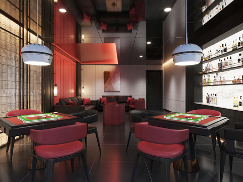  现代麻将室 棋牌室3d模型 