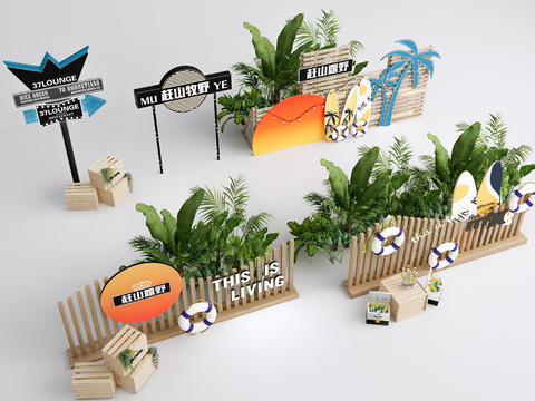  现代导视牌 露营标志牌 露营打卡点3d模型 