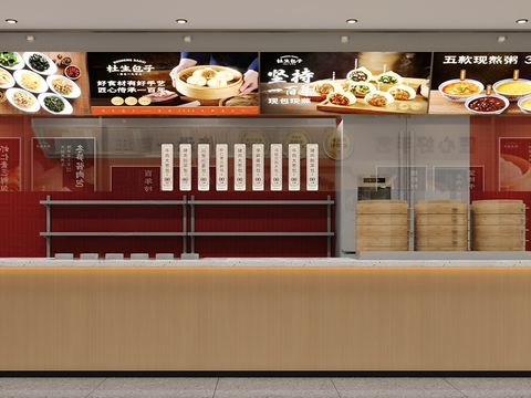 现代快餐店 包子铺 早餐店3d模型 