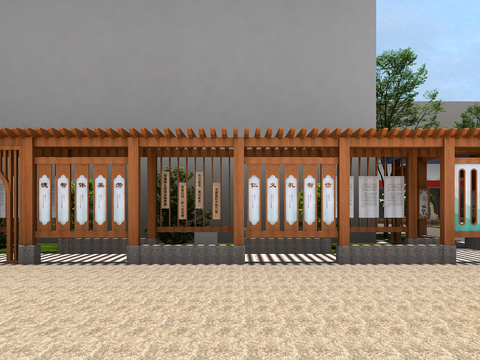  户外连廊 景观廊架3d模型 