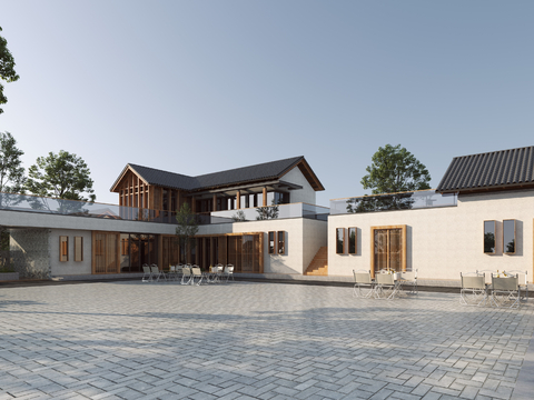  新中式别墅庭院景观3d模型 