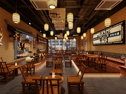  中式清吧 酒吧 露营风3d模型 