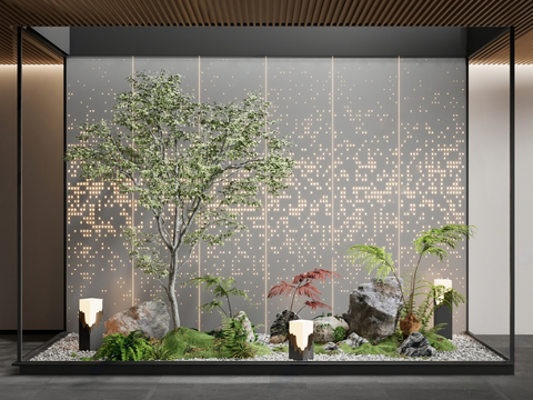  现代室内景观造景 天井造景 室内植物 植物堆3d模型 
