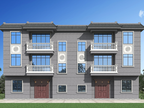  中式独栋别墅 自建房3d模型 