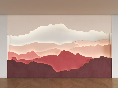  新中式背景墙 山水背景墙 山水画水墨画背景墙 形象背景 流行3d模型 