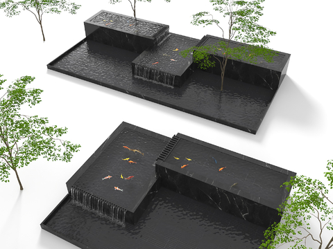  现代庭院水景 现代庭院鱼池 现代流水 庭院瀑布 庭院流水3d模型 