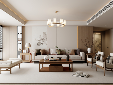  新中式沙发组合 茶几 地毯3d模型 