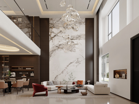  现代自建房 别墅大厅3d模型 