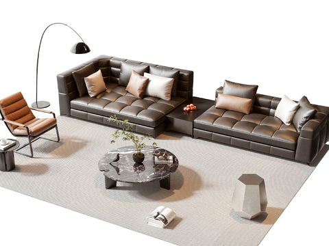  Minotti 现代沙发茶几组合3d模型 