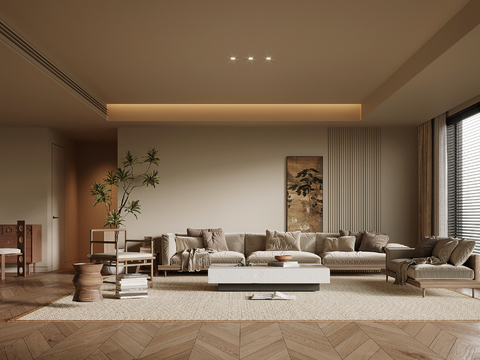  客廳 宋式風(fēng)客廳 沙發(fā)茶幾組合3d模型 