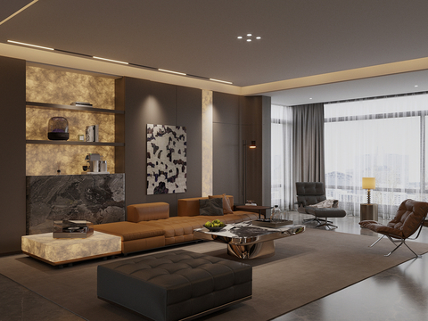  现代意式客厅 轻奢意式客厅 高级灰客厅 海派风客厅 沙发茶几3d模型 