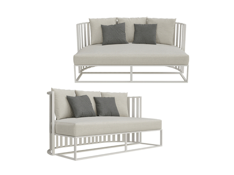  户外双人金属框架沙发3d模型下载 现代简约布艺沙发 室内外两用休闲家具 