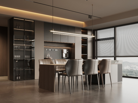  意式餐厅 餐桌椅 餐边柜3d模型 