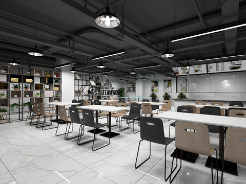  工业风食堂 员工食堂3d模型 