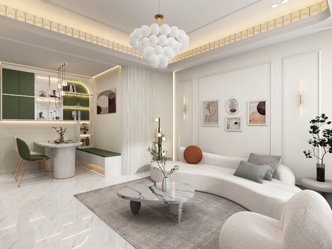  奶油风客餐厅3d模型 