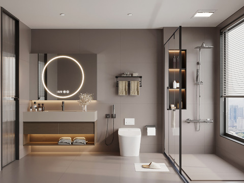  现代意式卫生间 浴室柜 马桶 花洒3d模型 