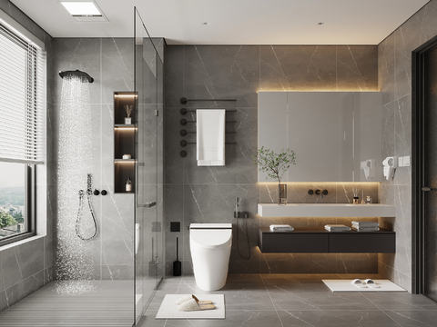  现代简约卫生间 浴室柜 马桶 花洒3d模型 