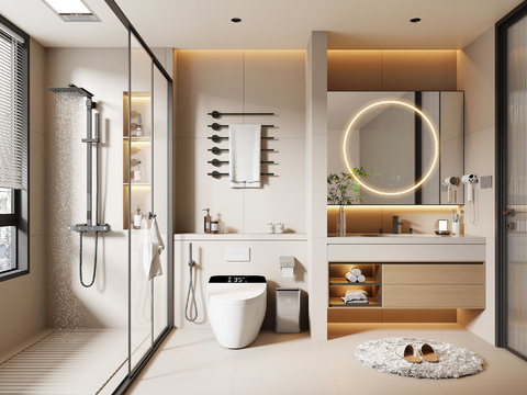  现代奶油风卫生间3d模型 