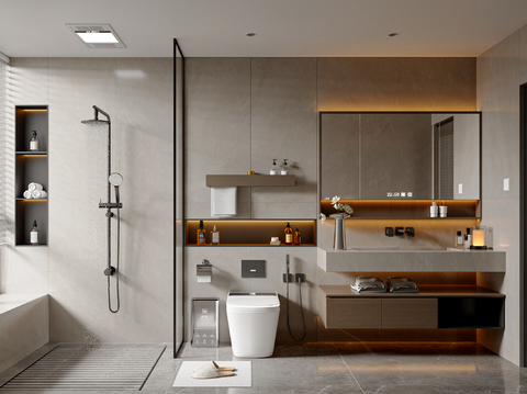  现代意式卫生间 卫浴柜 卫浴用品 卫浴小件 花洒 马桶3d模型 