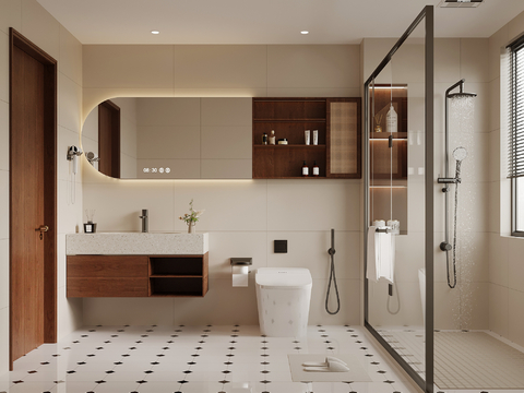  中古风卫生间 浴室柜 淋浴 卫浴用品3d模型 