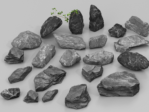  现代石头 黑石头 景观石头 片石3d模型 
