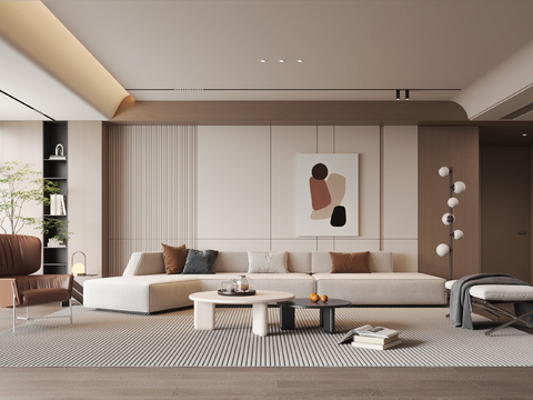  现代简约家居客厅 无主灯 高级灰 黑白灰3d模型 