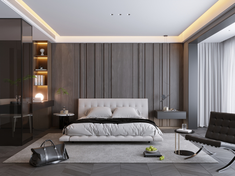  意式极简卧室主卧飘窗卧室极简卧室无主灯卧室意式简约卧室3d模型 