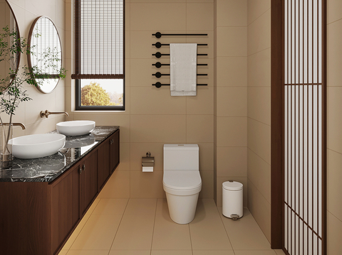  中古风卫生间 浴室柜 马桶3d模型 