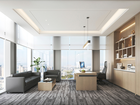  现代办公室总经理办公室桌椅3d模型 