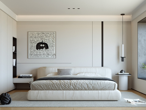  现代奶油家居卧室 次卧 主卧 无主灯卧室3d模型 