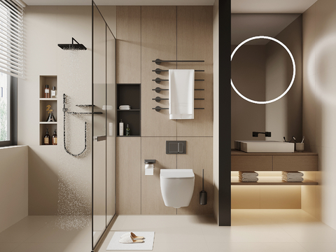  现代卫生间 浴室柜 马桶 淋浴3d模型 