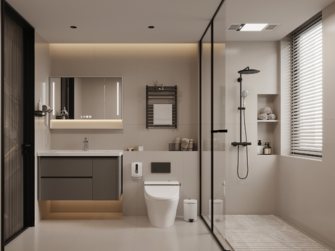  现代卫生间 浴室柜 马桶 淋浴间3d模型 