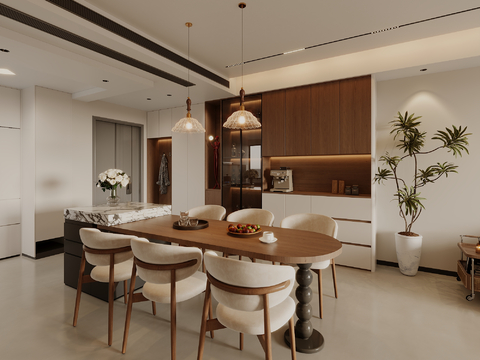  中古风客餐厅 中古客厅茶几组合3d模型 